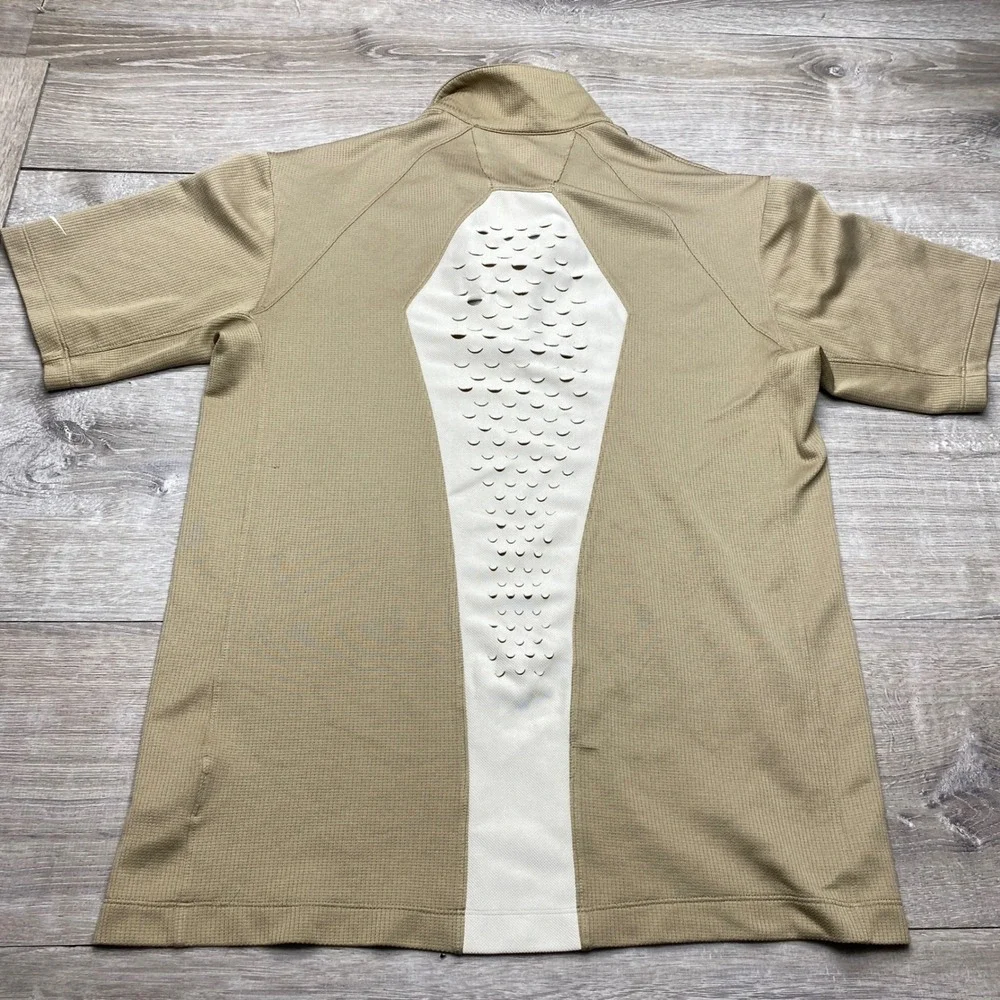 Nike Golf‎ Shirt Quarter Zip Mens L Tan Polyester Ventilated Back Laser Cut